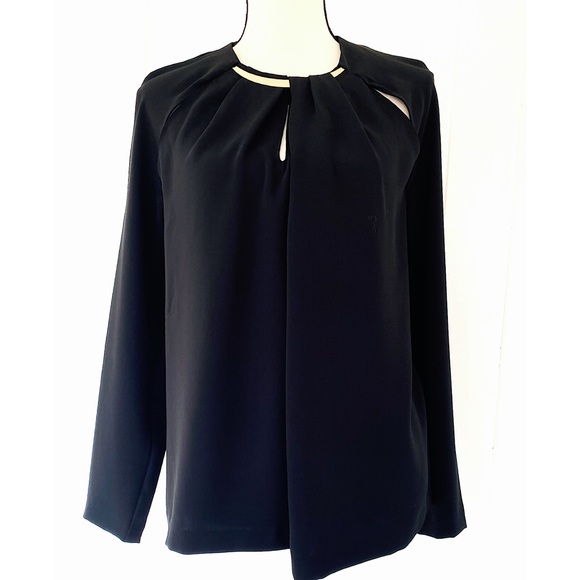 Rachel Roy crew neck longsleeve blouse black sz M - Picture 2 of 3